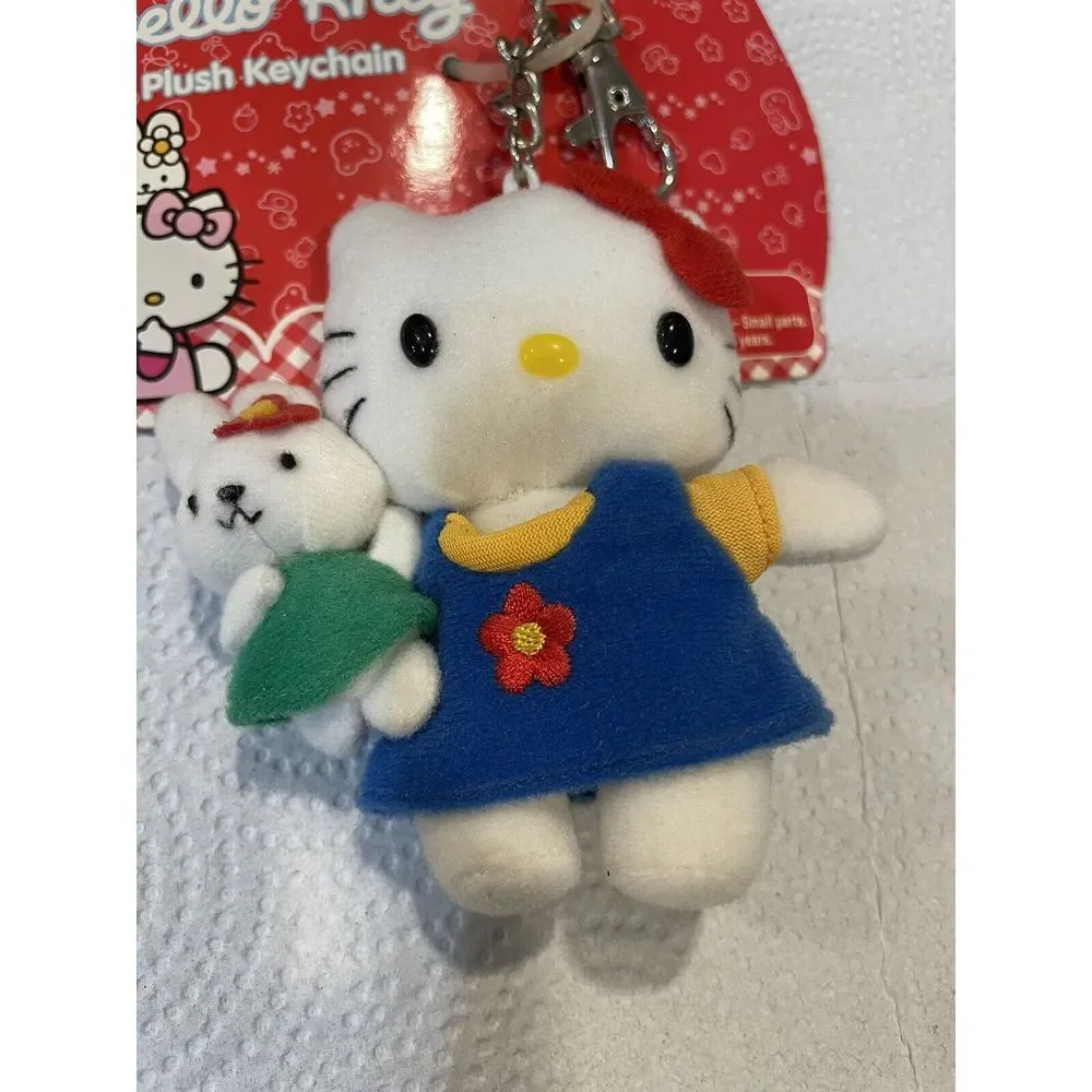 Hello Kitty Plush Keychain Clip Charm Bunny Rabbit Blue Flower Dress Sanrio Toy